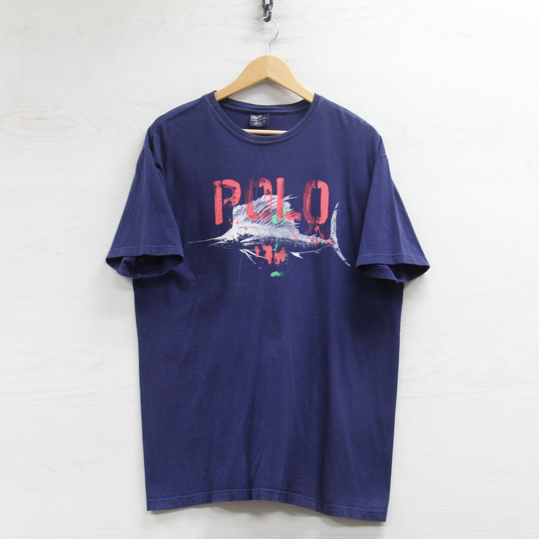 Vintage Polo Ralph Lauren Swordfish T-Shirt Size Large Navy Blue