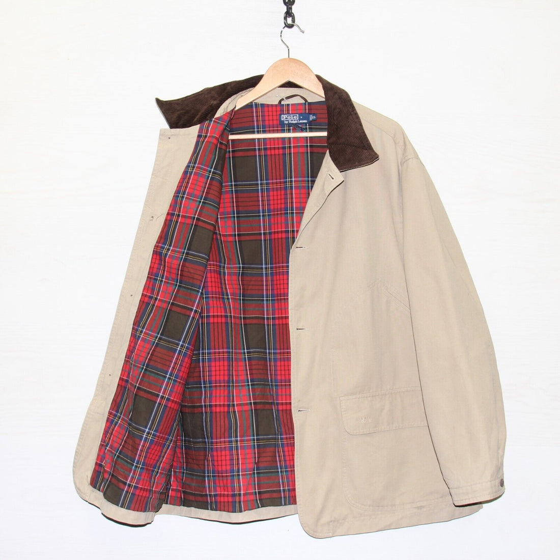 Vintage Polo Ralph Lauren Plaid Lined Chore Coat Jacket Size XL Beige