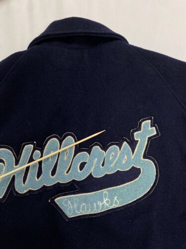 Vintage Hillcrest Hawks DeLong Wool Varsity Jacket Size 36 Letterman 1977 70s