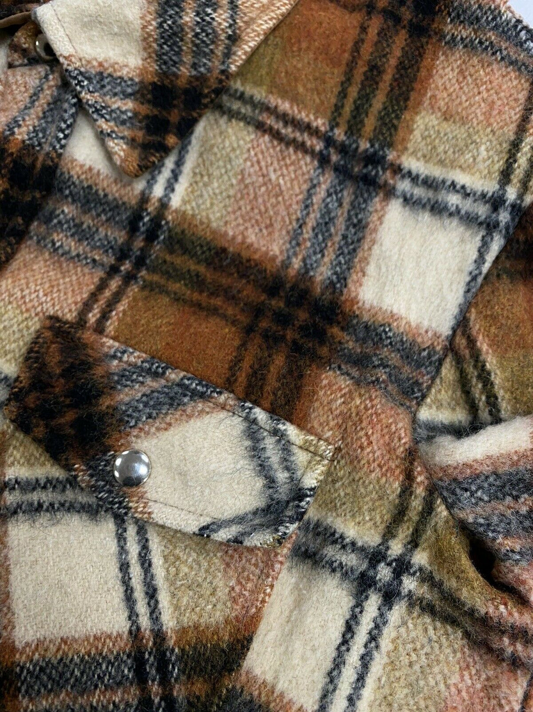 Vintage Hudson's Bay Button Up Wool Coat Jacket Medium Brown Plaid Sherpa Lined