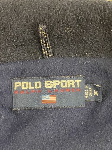 Vintage Polo Sport Ralph Lauren Fleece Coat Jacket Size Medium Navy Blue