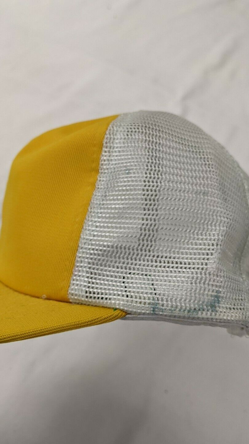 Vintage Young An Blank Snapback Trucker Hat Cap OSFA Yellow & White