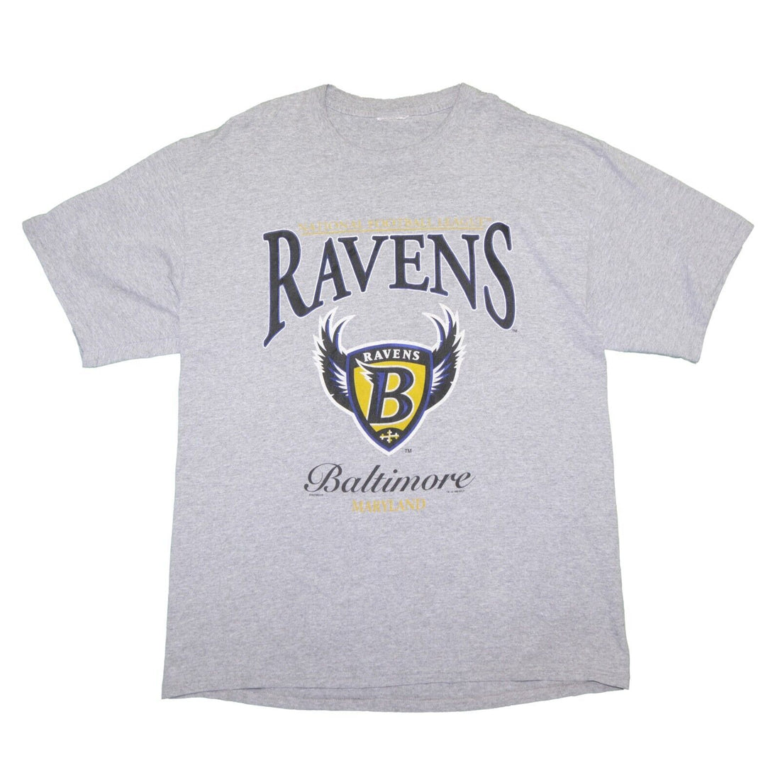 Vintage Baltimore Ravens Crest Nutmeg T-Shirt Size 2XL Gray 90s