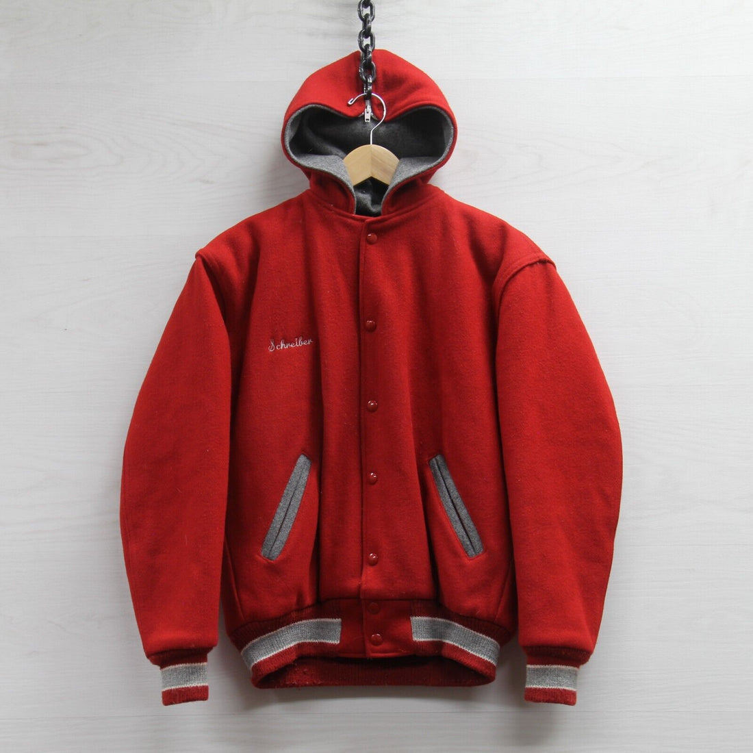Vintage Bremen Braves Neff Wool Varsity Jacket Small Red Made USA Zip Hooded