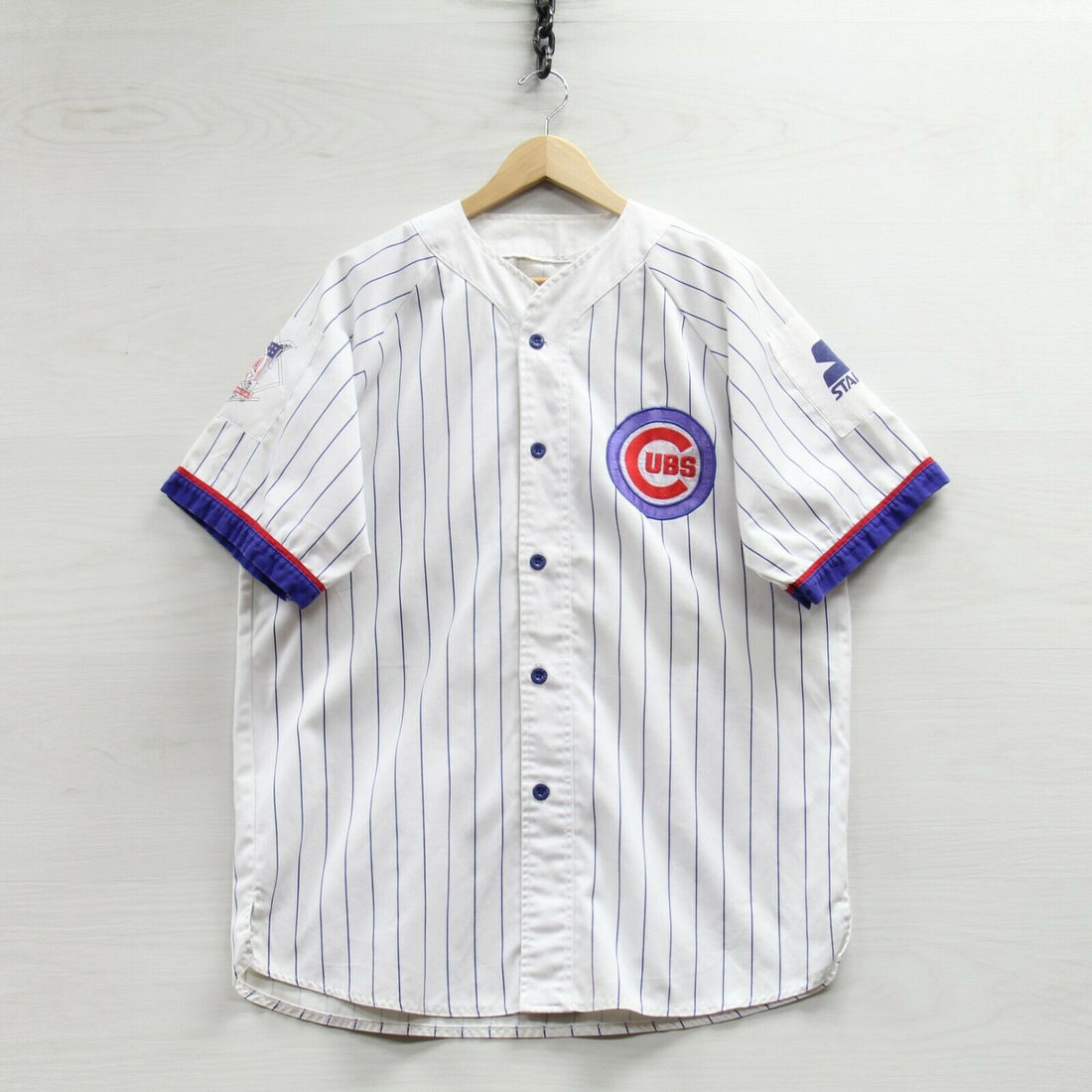 CHICAGO CUBS Men White Pinstripe Button Vintage 90s Baseball Jersey XL  Starter