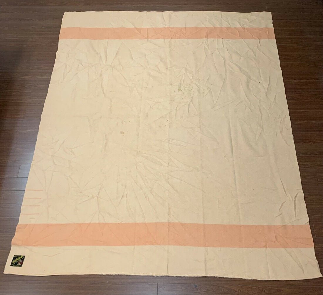 Vintage Eaton Trapper Point 4 Point Wool Blanket 91" x 73" Pink Made England