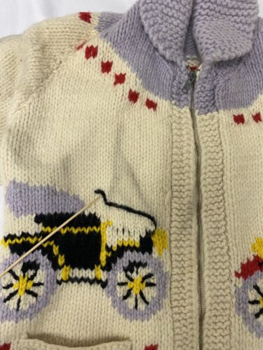 Vintage Wagon Car Wool Knit Cowichan Cardigan Sweater Size Small Flash Zip