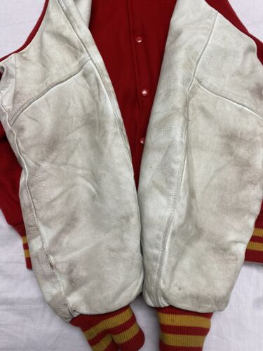 Vintage Chaminade Football Leather Wool Varsity Jacket Size XL Red Union Made