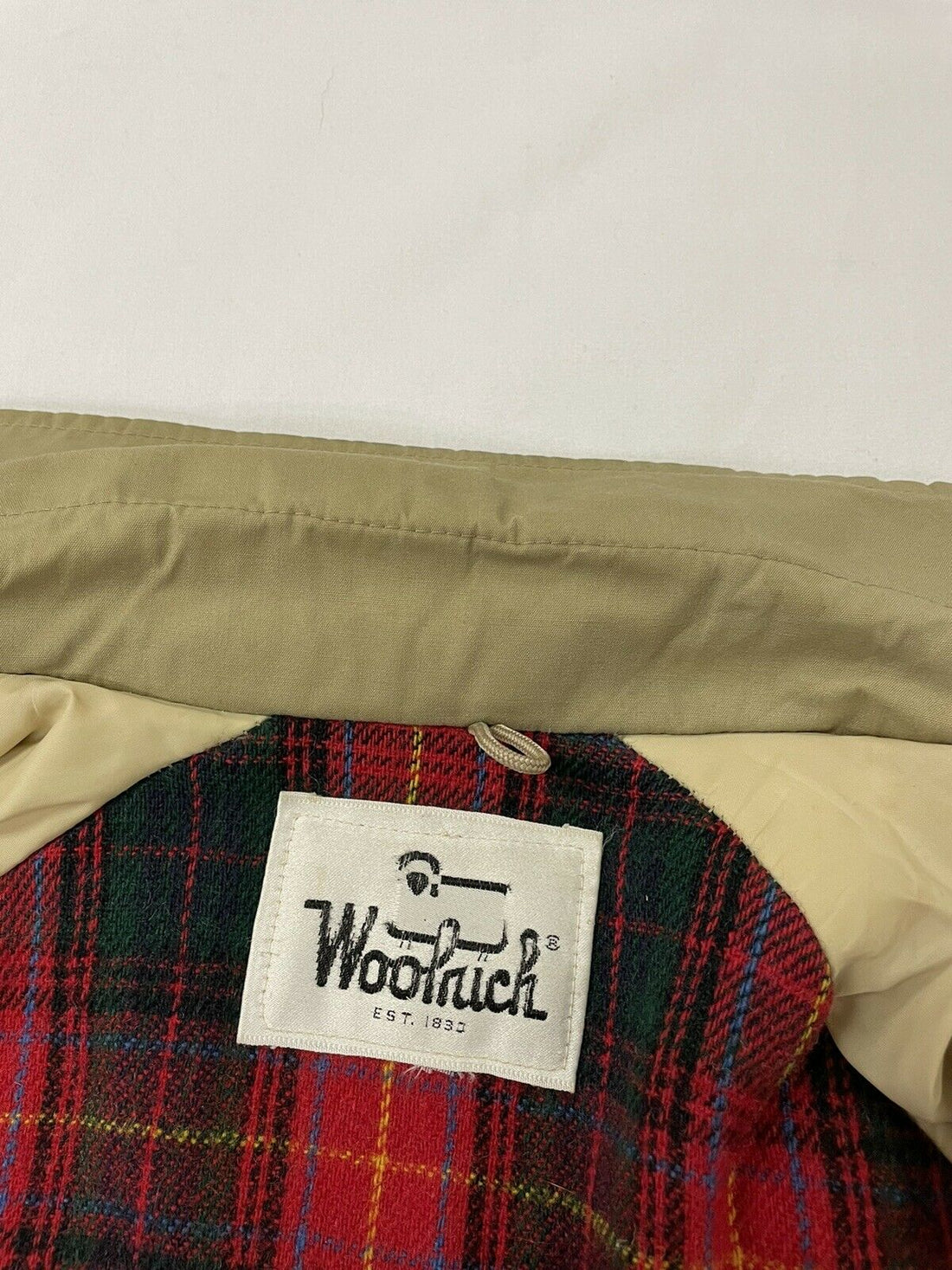 Vintage Woolrich Field Parka Coat Jacket Size XL Beige Wool Plaid Lined