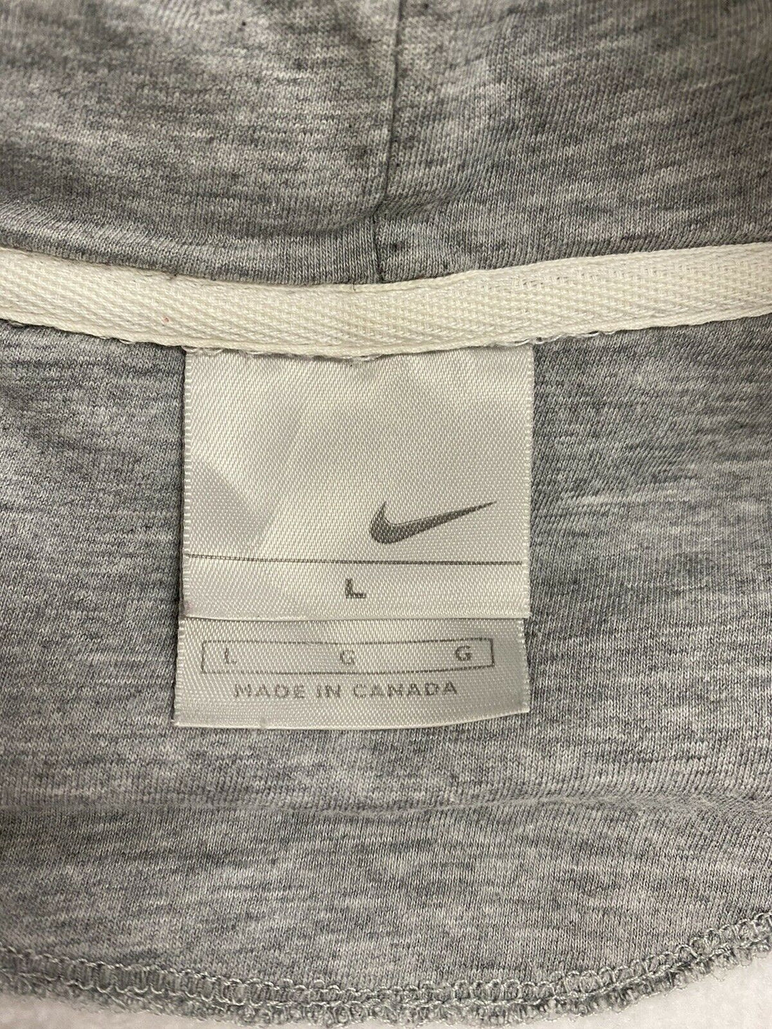 Vintage Nike Sweatshirt Hoodie Size Large White & Gray Full Zip Made Canada