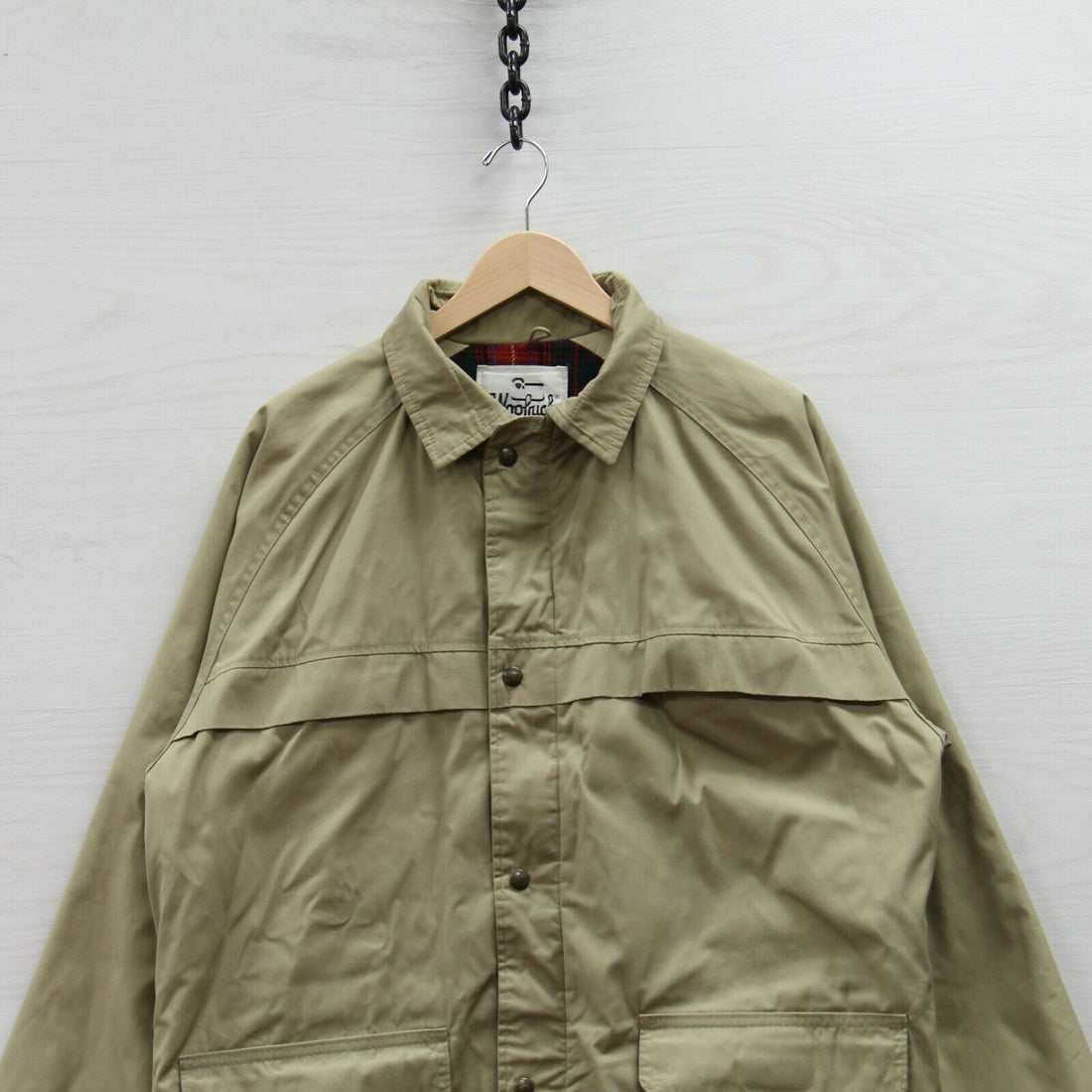 Vintage Woolrich Field Parka Coat Jacket Size XL Beige Wool Plaid Lined