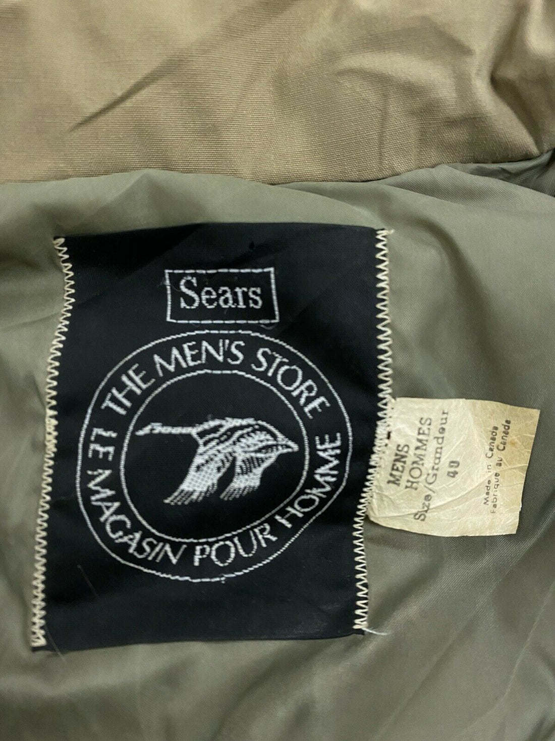 Vintage Sears Parka Puffer Jacket Size 40 Beige Tan Down Insulated Made Canada
