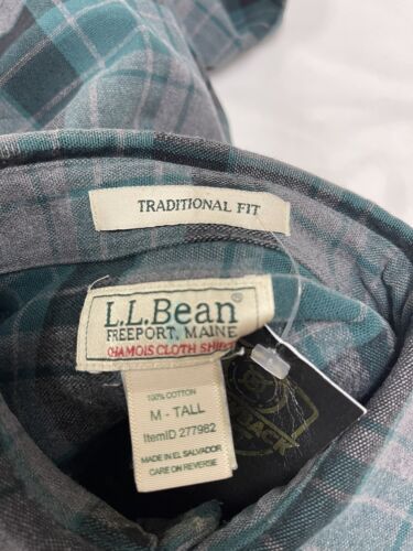 Vintage LL Bean Chamois Cloth Shirt Size Medium Tall Green Tartan Plaid