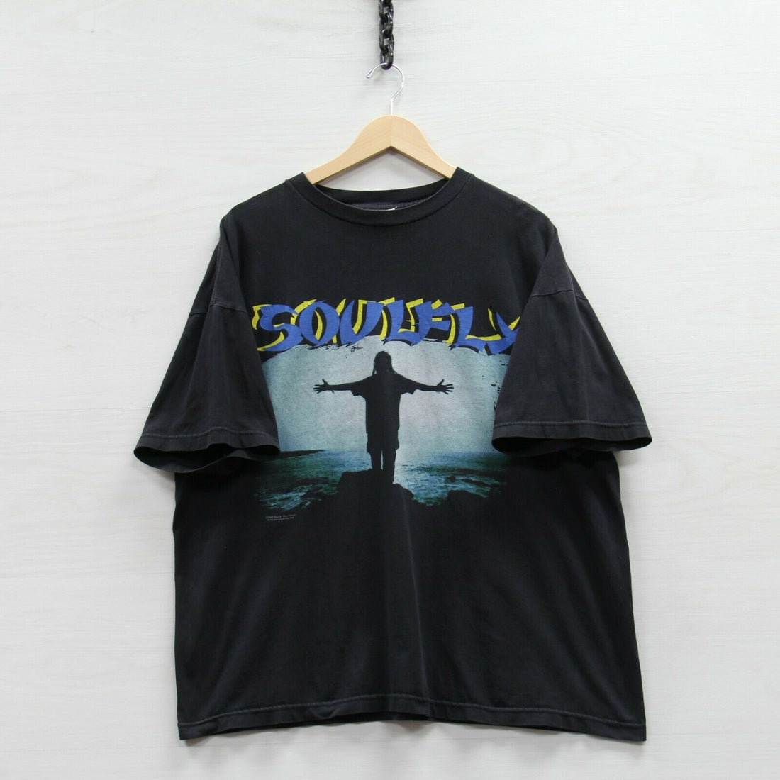 Vintage 1998 Soulfly Album Blue Grape T-Shirt XL 90s Heavy Metal Rock Band Tee