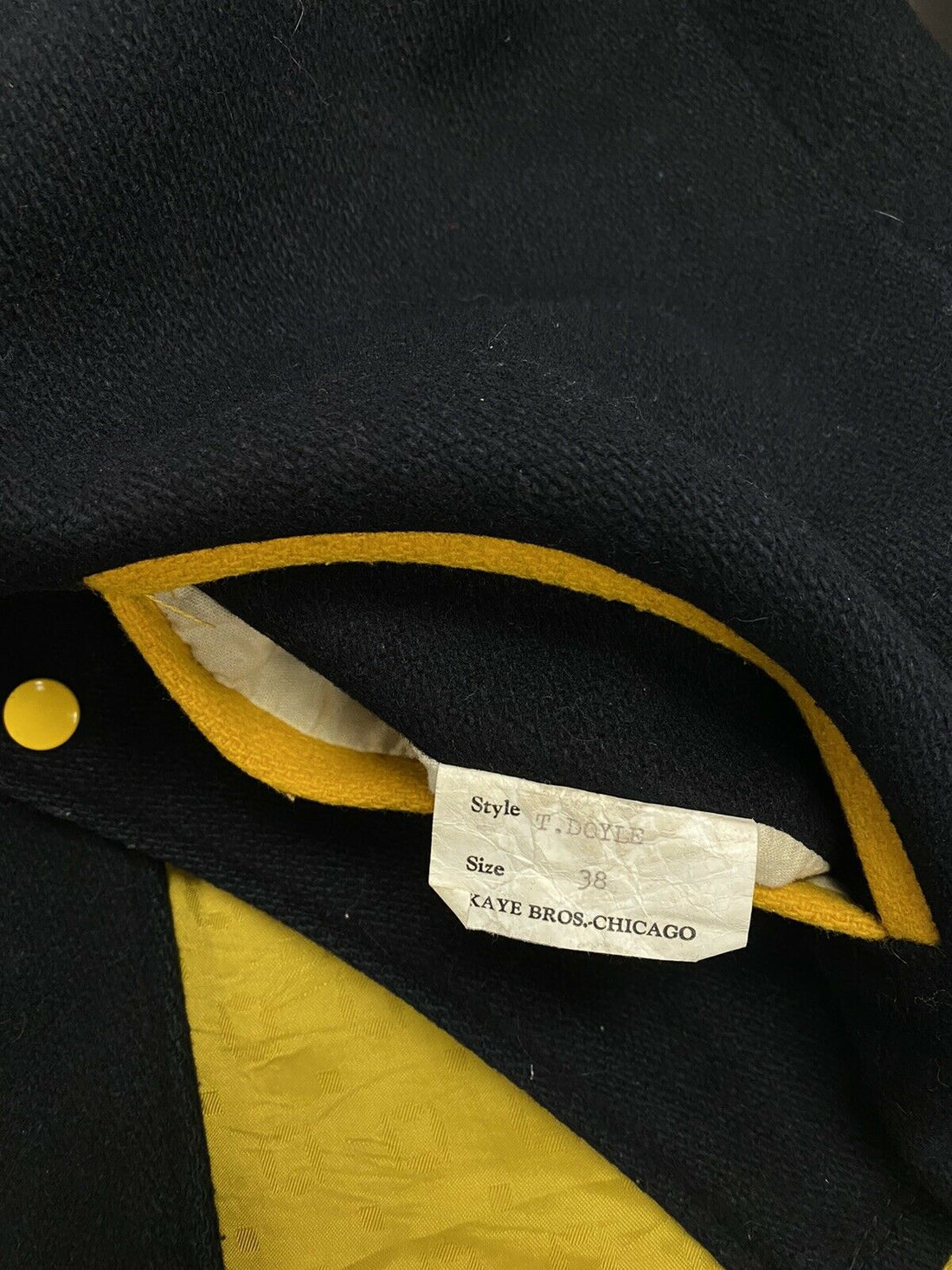 Vintage Vikings Hockey Kaye Bros Wool Varsity Jacket Size 38 Black & Yellow