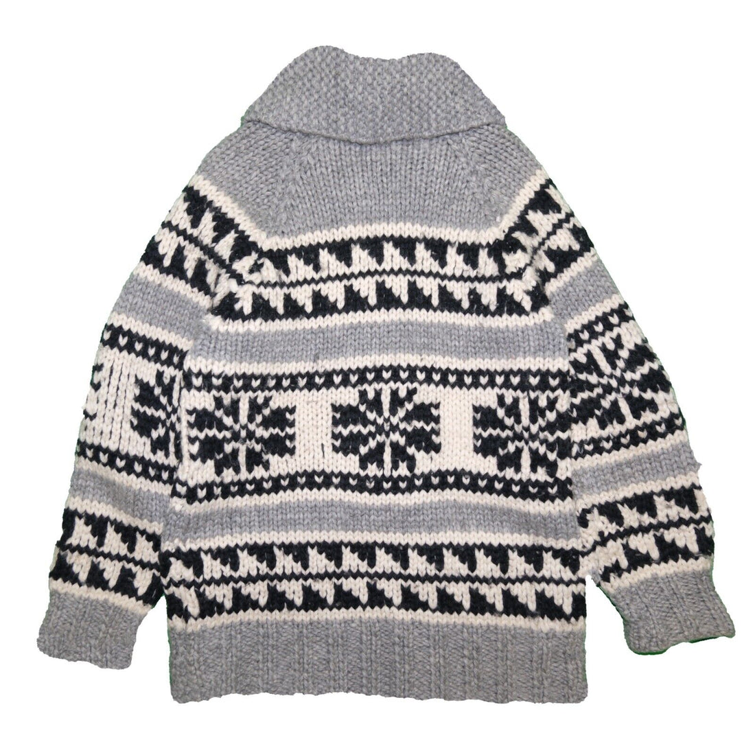 Vintage Snowflake Wool Knit Cowichan Cardigan Sweater Size Large Talon Zip