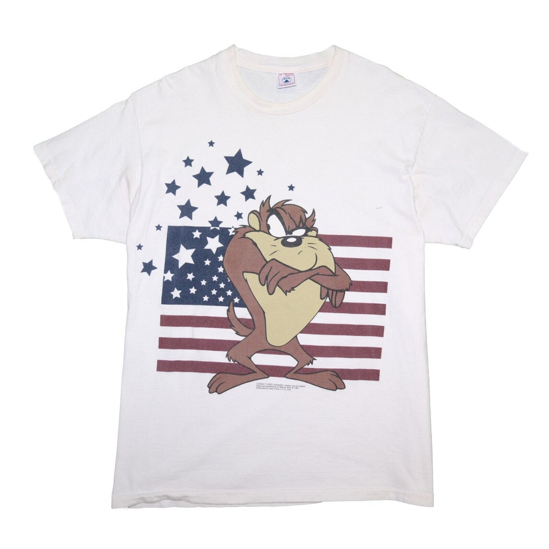 Vintage Taz American Flag T-Shirt Size XL White USA Looney Tunes 1997 90s