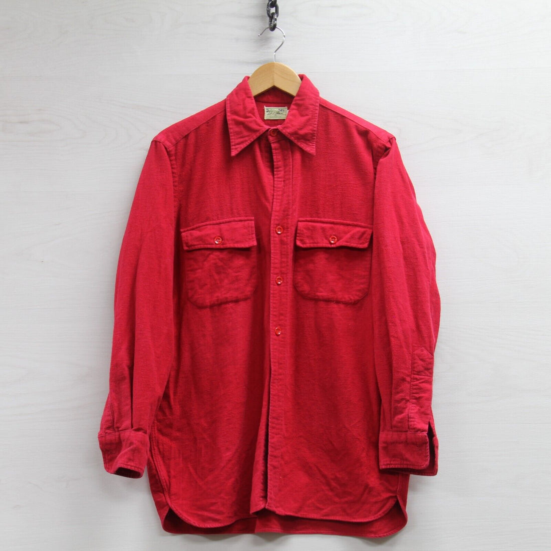 Vintage LL Bean Button Up Shirt Size 15 1/2 Red 70s Long Sleeve