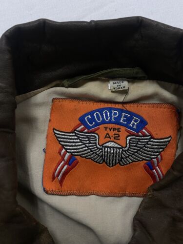 Vintage USAAF Cooper Type A2 Canvas Bomber Jacket Size Large Leather Trim