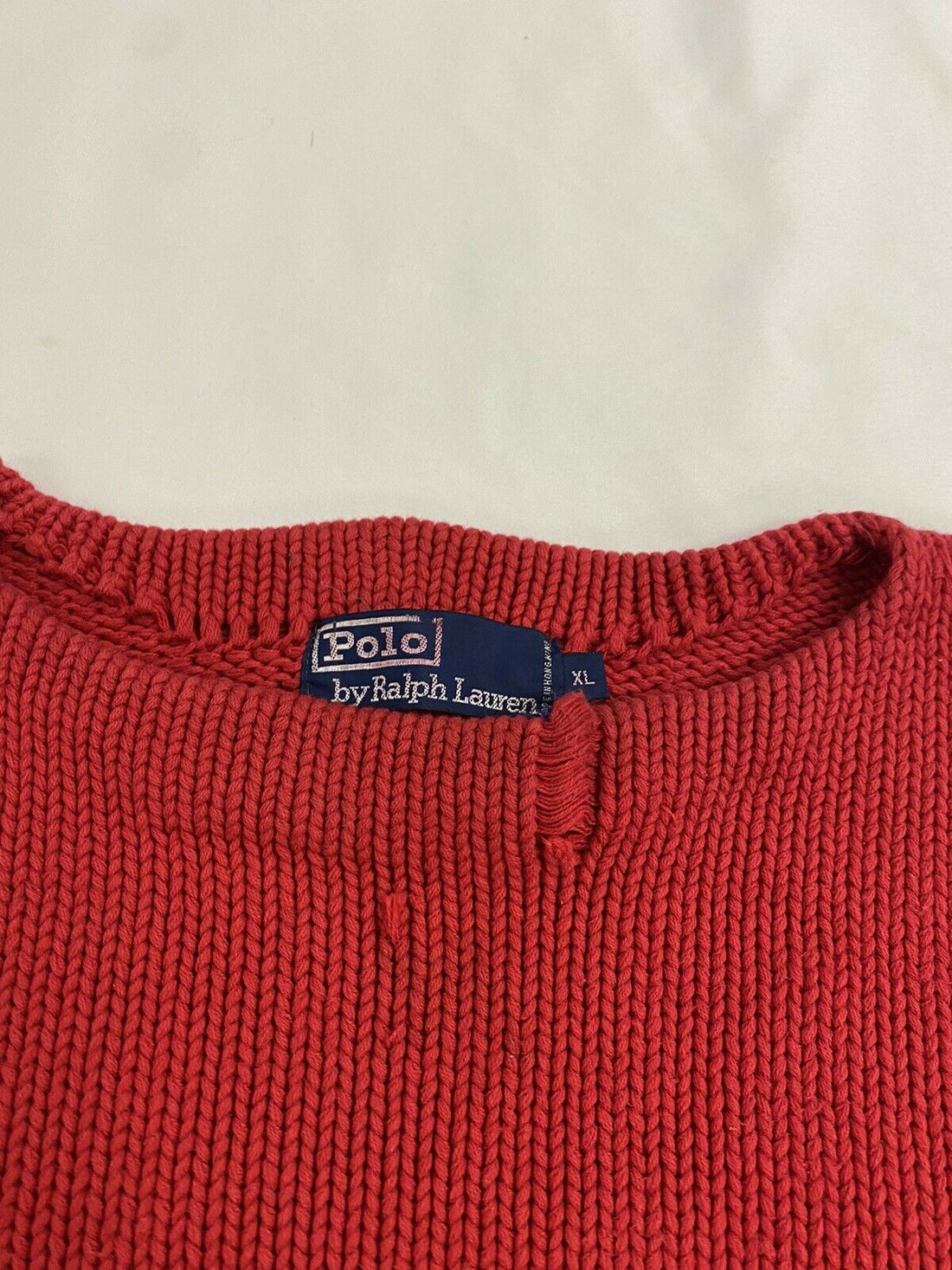 Vintage Polo Ralph Lauren Knit Crewneck Sweater Size XL Red 1987 80s Cross Flag