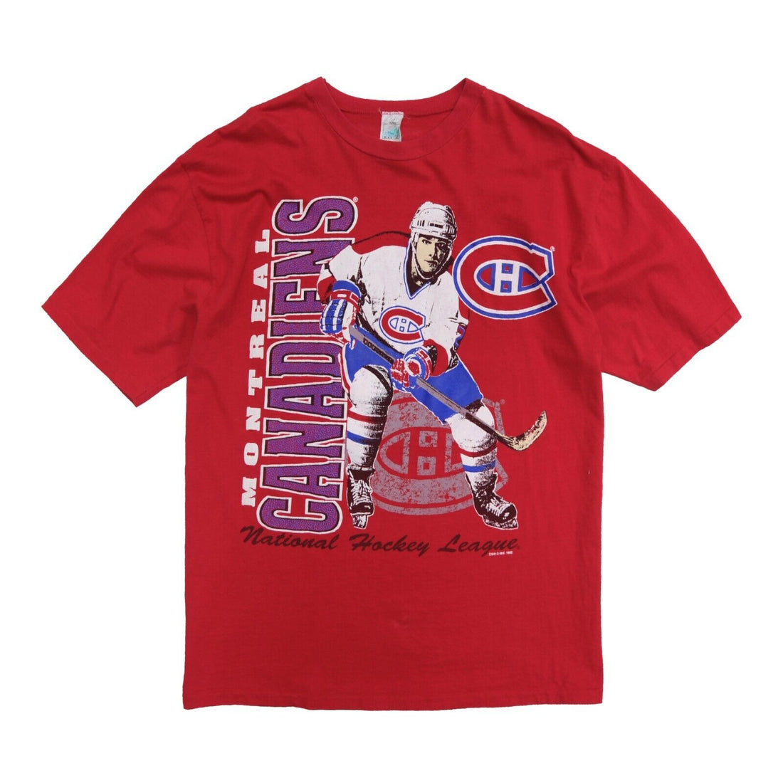 Vintage Montreal Canadiens Waves T-Shirt Size XL Red Made Canada NHL 90s 1992