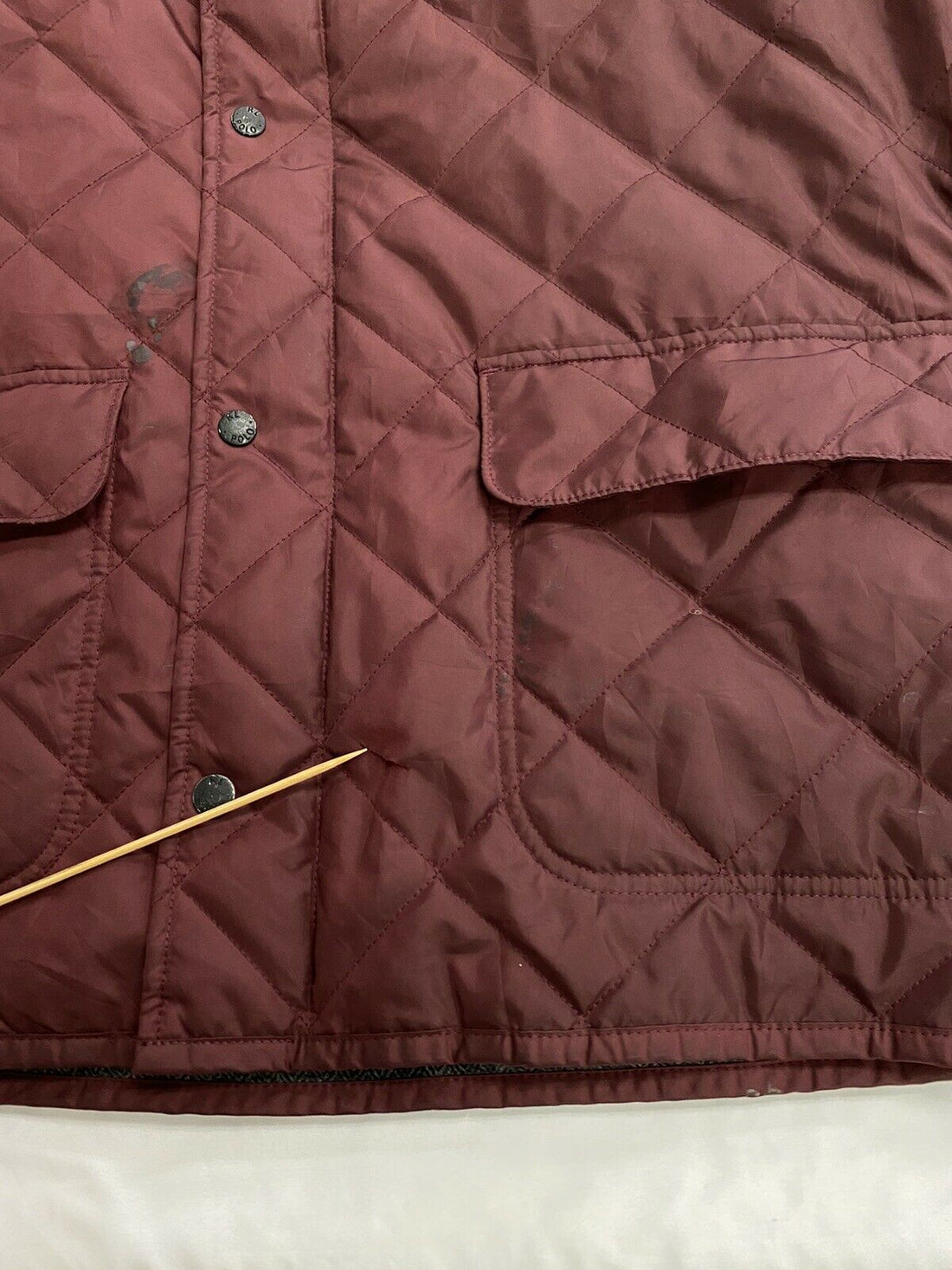 Vintage Polo Ralph Lauren Quilted Coat Jacket Size Large Burgundy Wool Lined