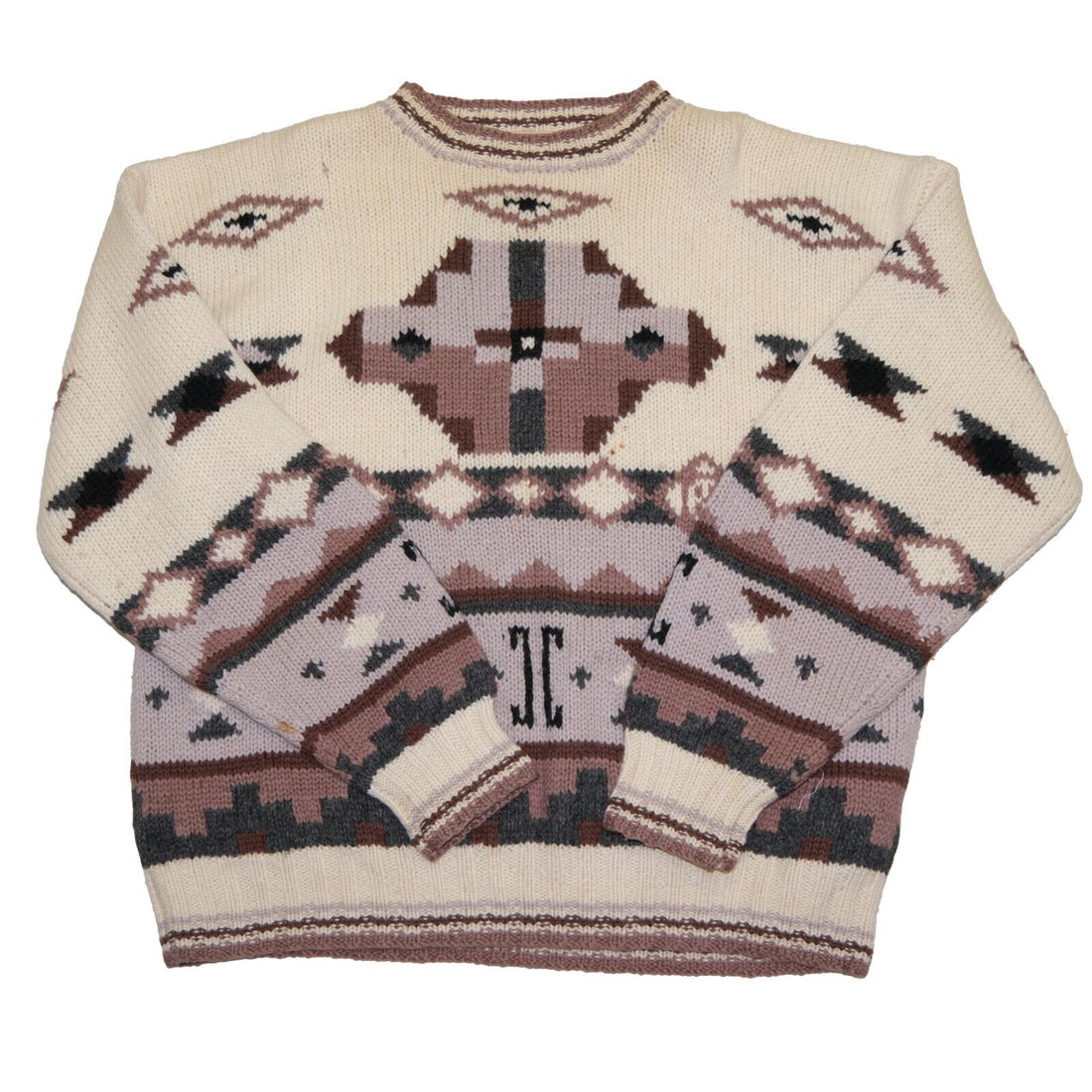 Vintage LL Bean Wool Knit Crewneck Sweater Size XL Aztec Western