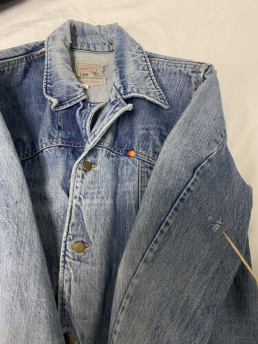 Vintage Lee Storm Rider Denim Jacket Size Large Distressed Made