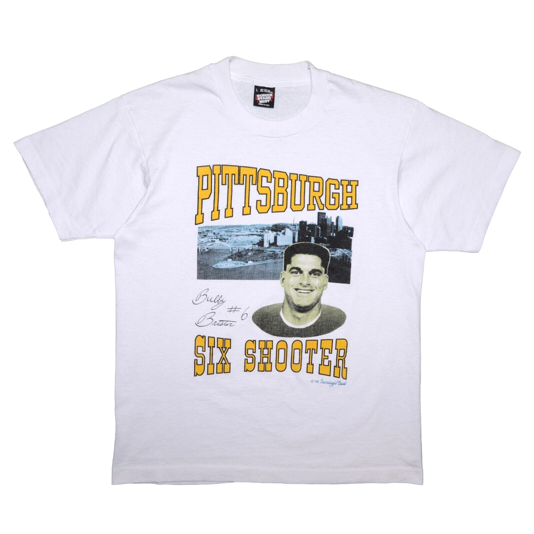 Vintage Pittsburgh Penguins Bubby Brister Six Shooter T-Shirt Large 90s NHL