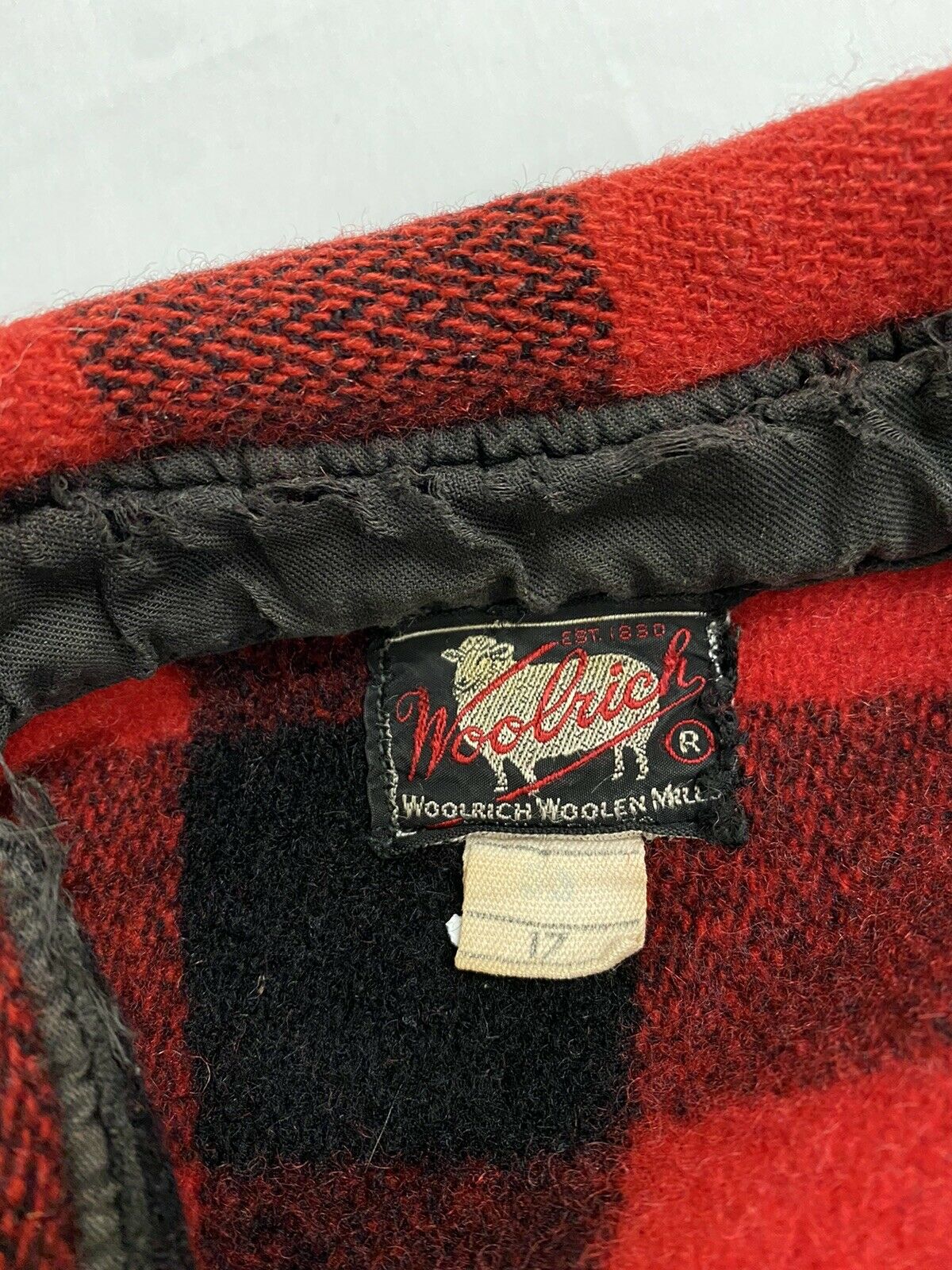 Vintage Woolrich Wool Shirt Jacket Size 17 Red Buffalo Plaid 40s