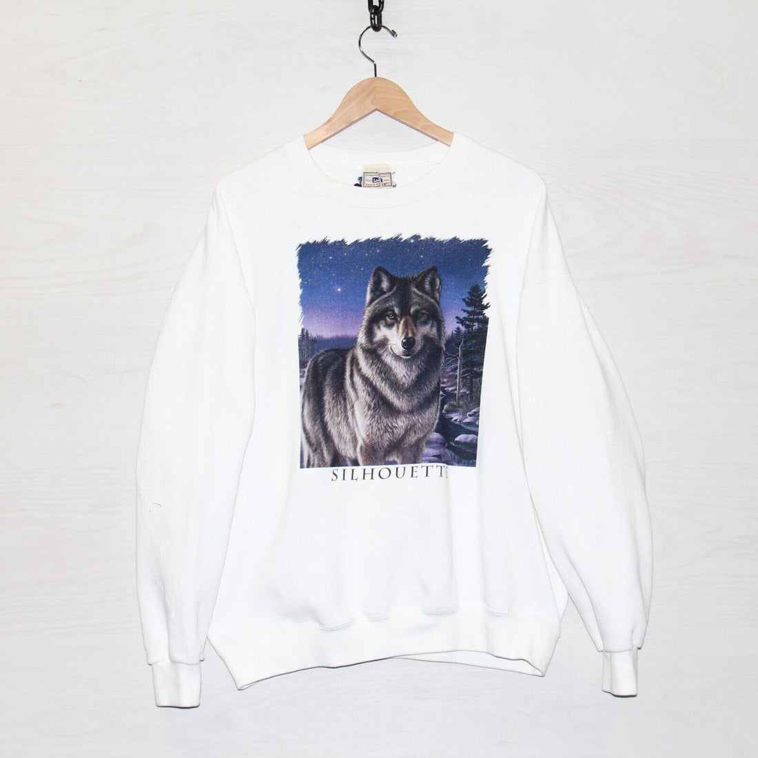 Vintage Silhouette Wolf Sweatshirt Crewneck Size XL White Nature 1993 90s