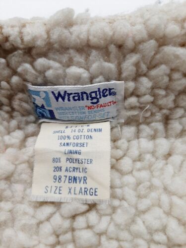 Vintage Wrangler No-Fault Sanforset Denim Vest Jacket Size XL Sherpa Lined