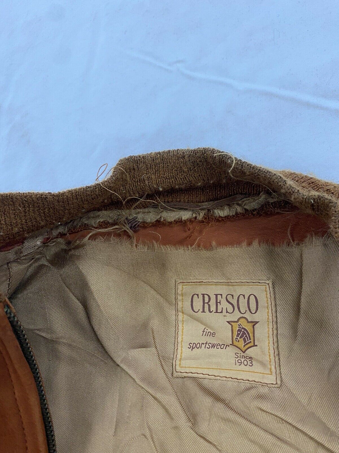 Vintage Cresco Leather Suede Bomber Jacket Size Small Orange Conmatic Zipper