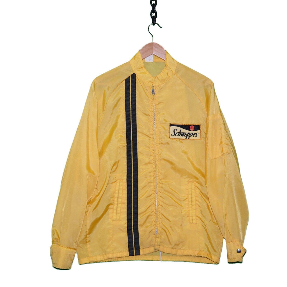 Vintage Schweppes Pit Crew Racing Jacket Size Large Yellow Lightning Zip 70s 80s