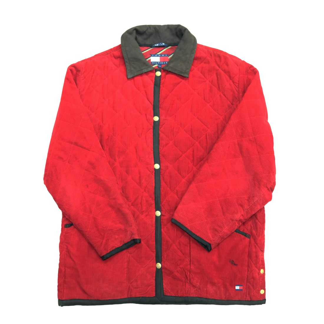 Vintage Tommy Hilfiger Quilted Corduroy Coat Jacket Size Large Red 90s