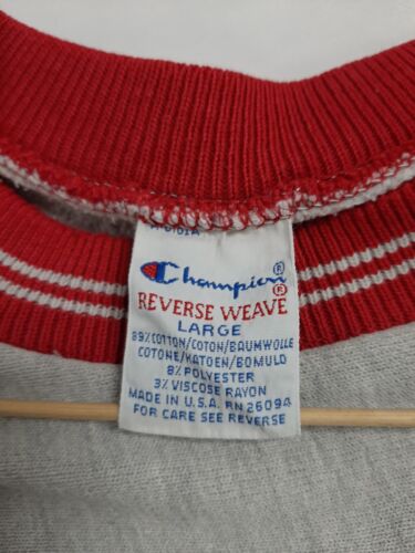 Vintage Champion Reverse Weave Sweatshirt Crewneck Size Large Gray Red 90s