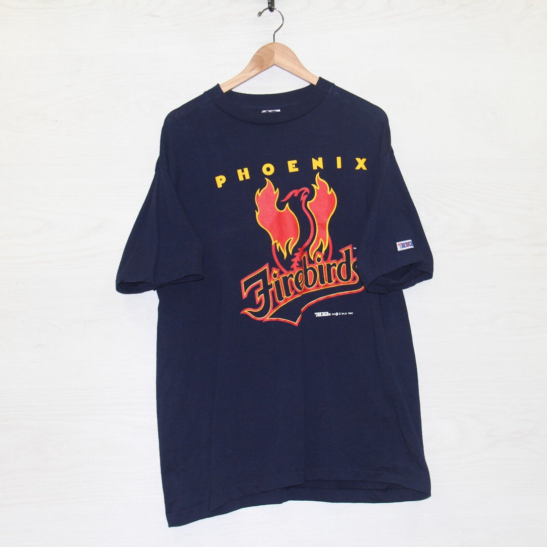 Vintage Phoenix Firebirds Trench T-Shirt Size XL Navy Blue Made USA 1992 90s MLB
