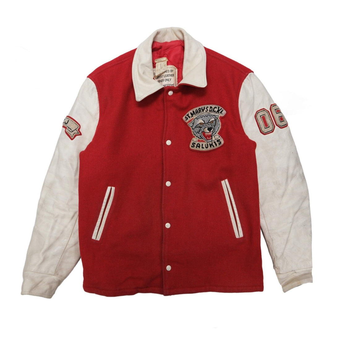 Vintage ST Mary DCVI Wolves Leather Wool Varsity Jacket Size 2XL Red