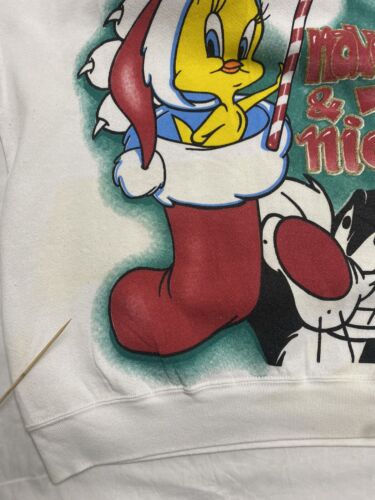 Vintage Tweety Sylvester Naughty Nice Christmas Sweatshirt Crew XL Looney Tunes