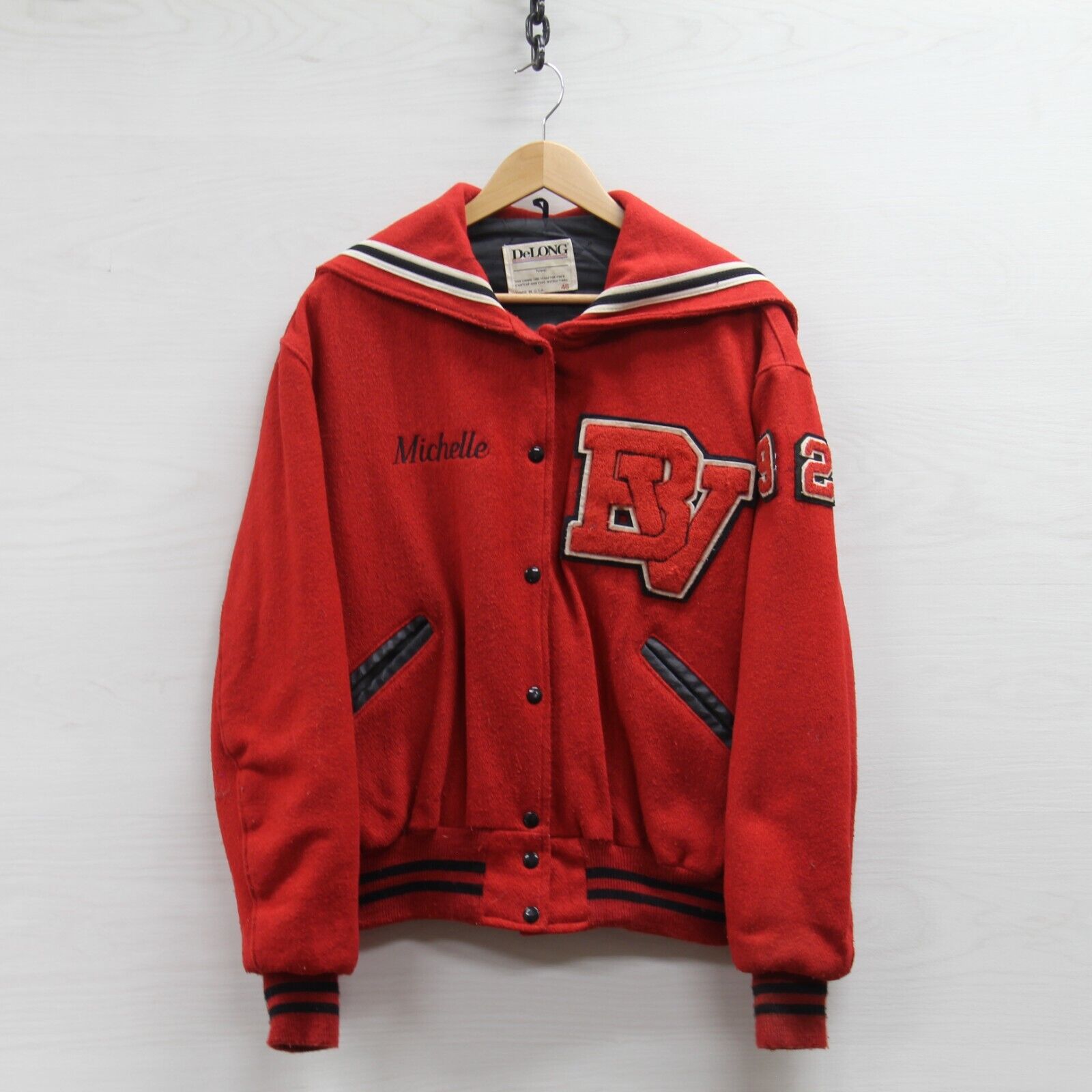 Vintage BV Lynx Wool Cheerleader Varsity Jacket Size 46 Red 1992 90s Made  USA